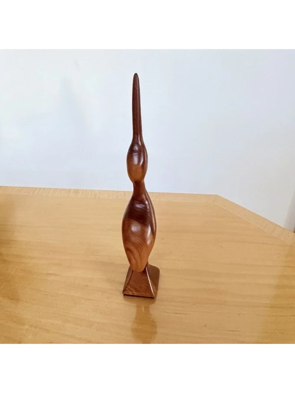 Wooden Bird Stork Egret Heron Crane Carved Wood Figurine Sculpture Vintage MCM